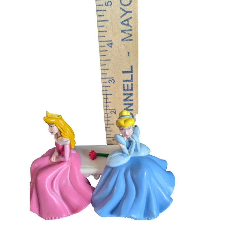 Disney Princess Aurora‎ & Cinderella Bench Figurine Cake Topper Rose 4.5 inch